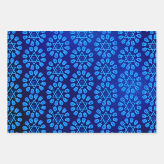 Blue White en Silver Hanukkah Motif Inpakpapier Vel (Voorkant 2)