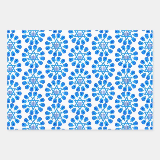 Blue White en Silver Hanukkah Motif Inpakpapier Vel (Voorkant)