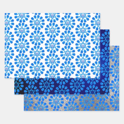 Blue White en Silver Hanukkah Motif Inpakpapier Vel (Set)