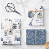Blue White en Silver, White Festive Puppy Holiday Inpakpapier Vel