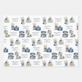 Blue White en Silver, White Festive Puppy Holiday Inpakpapier Vel (Voorkant)