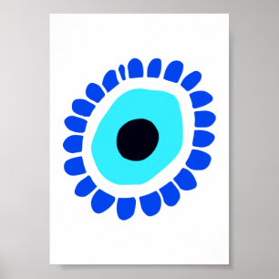 Blue White Evil Eye Symbool Poster