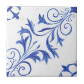 Blue White Farmhouse Rustic Scroll n Leaf Pattern Tegeltje (Voorkant)