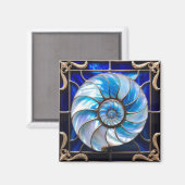 Blue/White Faux Stained-Glass Nautilus Shell 3 Magneet (Voorkant / Achterkant)