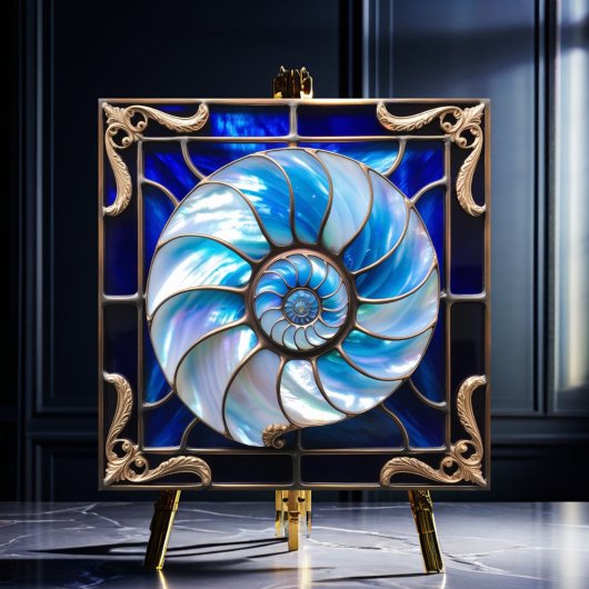 Blue/White Faux Stained-Glass Nautilus Shell 3 Tegeltje
