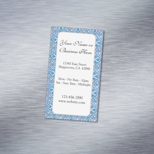 Blue White Faux Tegel Pattern Aangepast Visitekaar Magnetisch Visitekaartje (Voorbeeld)