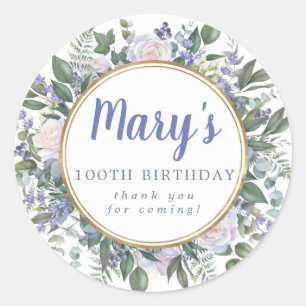 Blue White Floral 100th Birthday Hartelijk dank Ronde Sticker
