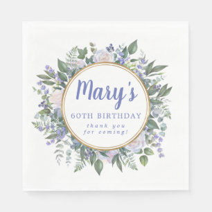 Blue White Floral 60th Birthday Hartelijk dank Servet