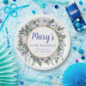Blue White Floral 60th Birthday Party Papieren Bordje (Feest)