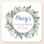 Blue White Floral 70th Birthday Party Kartonnen Onderzetters<br><div class="desc">Witte rozen en blauwe bloemen creëer een mooi en elegant bloemig lijst. De naam van de verjaardagsvrouw wordt geschreven in een grote blauwe manuscriptdoopvont. 70ste verjaardag en de dankbetuigingen volgen. Ze zijn ook blauw. Een dubbel gouden lijst definieert de binnenkant van het blote lijst Dit verjaardagsonderzetter maakt deel uit van...</div>