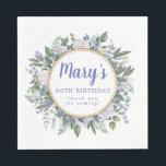 Blue White Floral 80th Birthday Hartelijk dank Servet<br><div class="desc">Witte rozen en blauwe bloemen creëer een mooi en elegant bloemig lijst. De naam van de verjaardagsvrouw wordt geschreven in een grote blauwe manuscriptdoopvont. 80ste verjaardag en de dankbetuigingen volgen. Ze zijn ook blauw. Een dubbel gouden lijst definieert de binnenkant van het blote lijst Deze verjaardagssticker maakt deel uit van...</div>