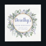 Blue White Floral 80th Birthday Hartelijk dank Servet<br><div class="desc">Witte rozen en blauwe bloemen creëer een mooi en elegant bloemig lijst. De naam van de verjaardagsvrouw wordt geschreven in een grote blauwe manuscriptdoopvont. 80ste verjaardag en de dankbetuigingen volgen. Ze zijn ook blauw. Een dubbel gouden lijst definieert de binnenkant van het blote lijst Deze verjaardagssticker maakt deel uit van...</div>