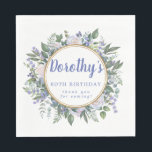 Blue White Floral 80th Birthday Hartelijk dank Servet<br><div class="desc">Witte rozen en blauwe bloemen creëer een mooi en elegant bloemig lijst. De naam van de verjaardagsvrouw wordt geschreven in een grote blauwe manuscriptdoopvont. 80ste verjaardag en de dankbetuigingen volgen. Ze zijn ook blauw. Een dubbel gouden lijst definieert de binnenkant van het blote lijst Deze verjaardagssticker maakt deel uit van...</div>