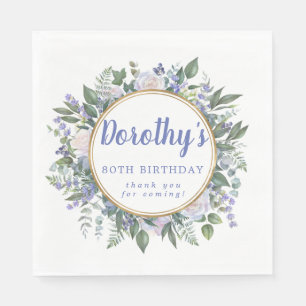 Blue White Floral 80th Birthday Hartelijk dank Servet