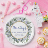 Blue White Floral 80th Birthday Party Papieren Bordje (Feest)