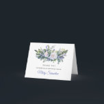 Blue White Floral 90th Birthday Foto Bedankkaart<br><div class="desc">Mooie manier om je dankbaarheid uit te spreken aan familie en vrienden. Een grote botanische vlek van witte rozen en blauwe bloemen creëer een mooie bovengrens. Het wordt gevolgd door twee regels tekst die je in staat stellen je dankjewel te personaliseren, gevolgd door jouw naam. Binnenin kun je je foto...</div>
