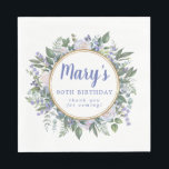 Blue White Floral 90th Birthday Hartelijk dank Servet<br><div class="desc">Witte rozen en blauwe bloemen creëer een mooi en elegant bloemig lijst. De naam van de verjaardagsvrouw wordt geschreven in een grote blauwe manuscriptdoopvont. 90ste verjaardag en de dankbetuigingen volgen. Ze zijn ook blauw. Een dubbel gouden lijst definieert de binnenkant van het blote lijst Deze verjaardagssticker maakt deel uit van...</div>