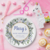 Blue White Floral 90th Birthday Party Papieren Bordje (Feest)