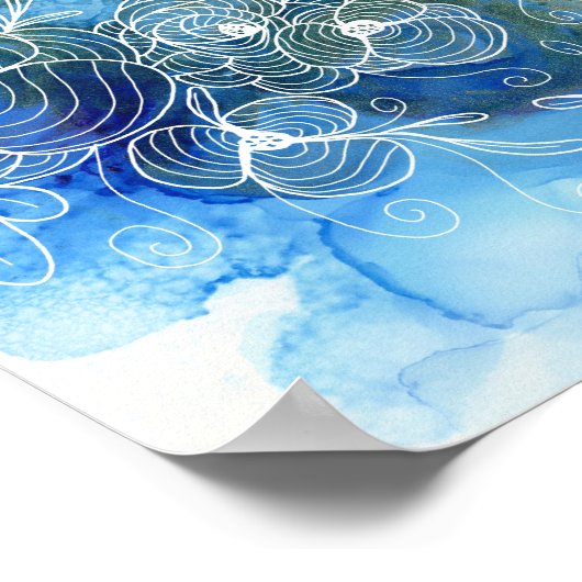 Blue White Floral Abstract 71 Poster (Hoek)
