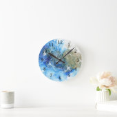 Blue White Floral Abstract 71 Ronde Klok (Huis)