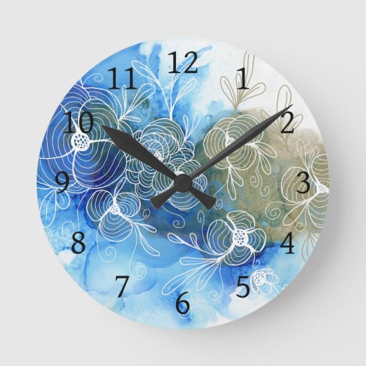Blue White Floral Abstract 71 Ronde Klok (Voorkant)