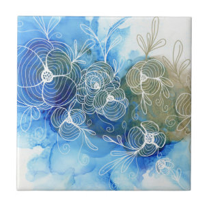 Blue White Floral Abstract 71 Tegeltje