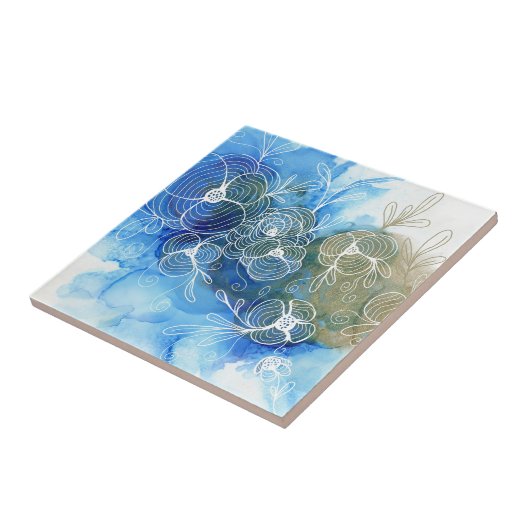 Blue White Floral Abstract 71 Tegeltje (Zijkant)