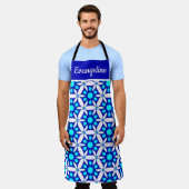 Blue White Floral All-Over Print Apron Schort (Gedragen)