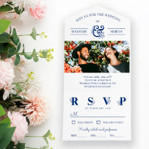 Blue White Floral Ampersand Photo Wedding