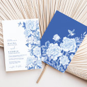 Blue White Floral Birds Chinoiserie Garden Wedding Kaart