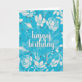 Blue & White Floral Birthday Kaart
