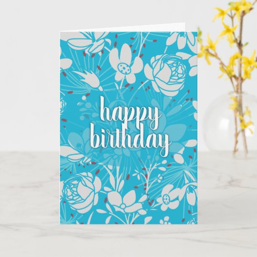 Blue & White Floral Birthday Kaart (Gele Bloem)