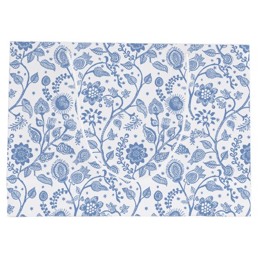Blue White Floral Boho Botanical Pattern Whimsical Groot Cadeauzakje (Achterkant)