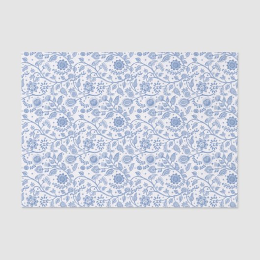 Blue White Floral Boho Botanical Pattern Whimsical Tissuepapier (Voorkant)