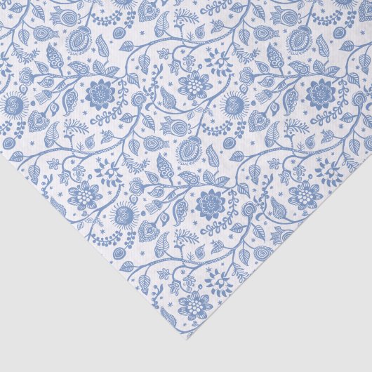 Blue White Floral Boho Botanical Pattern Whimsical Tissuepapier (Detail)