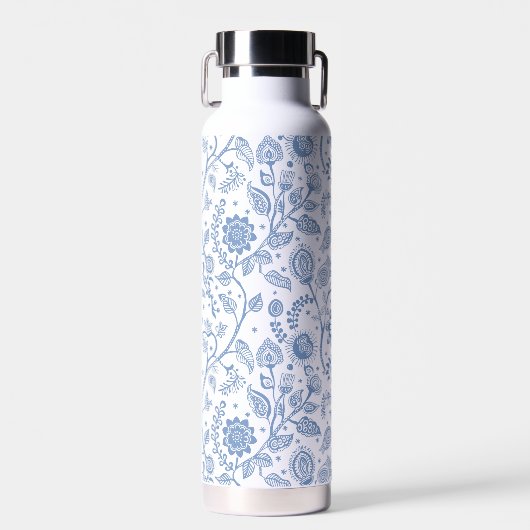 Blue White Floral Boho Botanical Pattern Whimsical Waterfles (Voorkant)