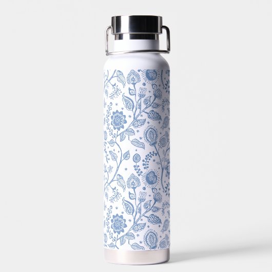 Blue White Floral Boho Botanical Pattern Whimsical Waterfles (Achterkant)