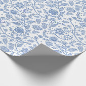 Blue White Floral Botanical Boho Pattern Whimsical Cadeaupapier (Hoek)