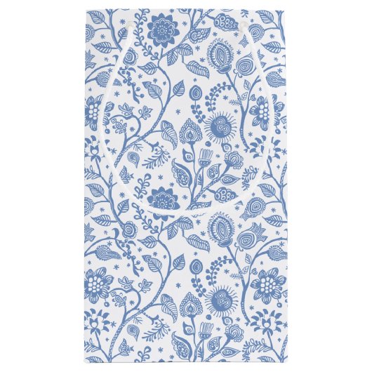 Blue White Floral Botanical Pattern Boho Whimsical Klein Cadeauzakje (Achterkant)