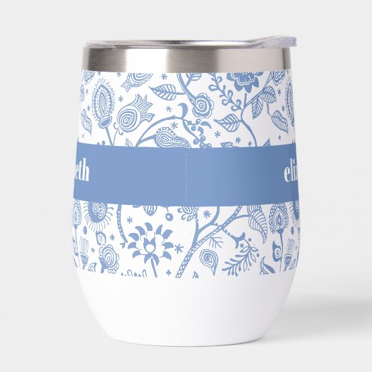 Blue White Floral Botanical Pattern Custom Name (Links)