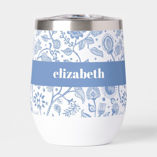 Blue White Floral Botanical Pattern Custom Name (Voorkant)