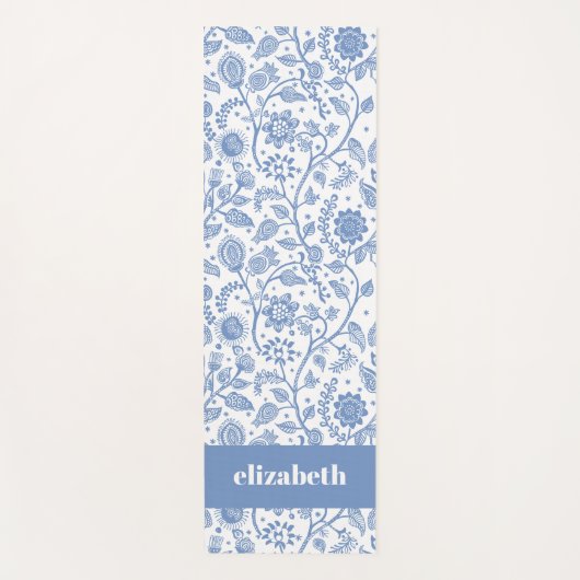 Blue White Floral Botanical Pattern Custom Name Yogamat (Voorkant)