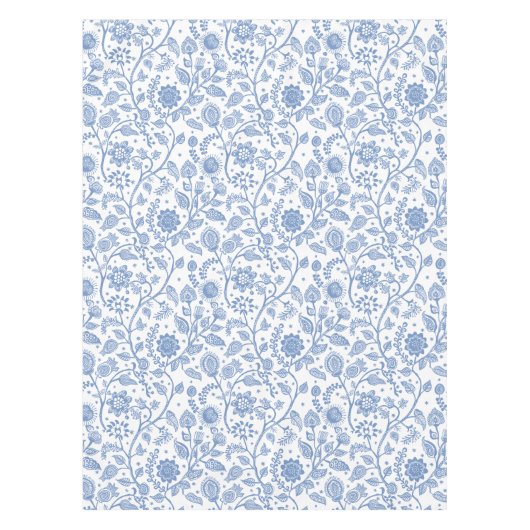 Blue White Floral Botanical Pattern Modern Boho Tafelkleed (Voorkant)