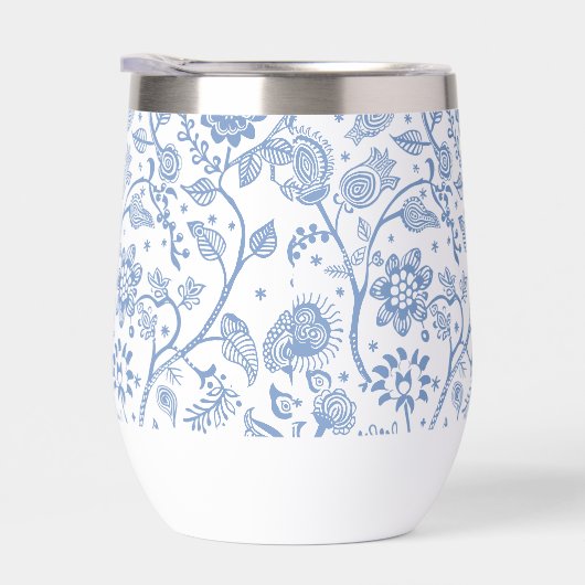 Blue White Floral Botanical Pattern Whimsical Boho (Rechts)