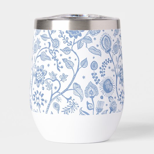 Blue White Floral Botanical Pattern Whimsical Boho (Voorkant)