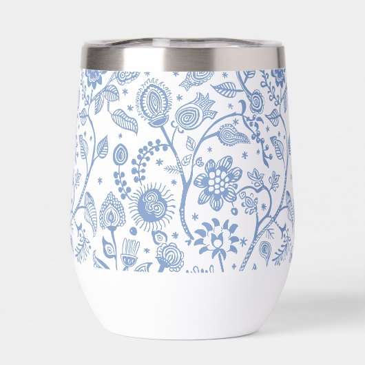 Blue White Floral Botanical Pattern Whimsical Boho (Achterkant)
