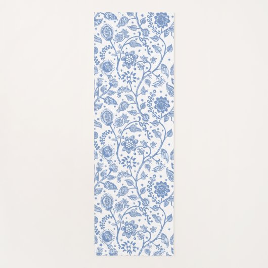 Blue White Floral Botanical Pattern Whimsical Boho Yogamat (Voorkant)
