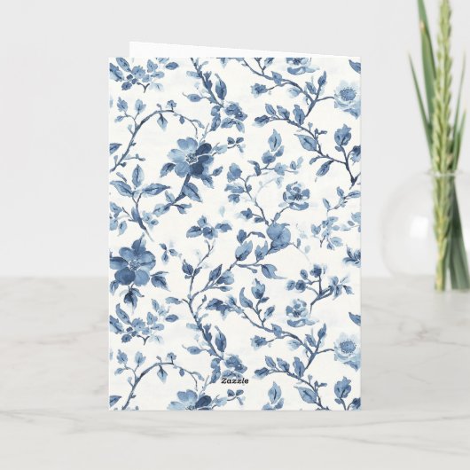 Blue White Floral Bow Birthday Kaart (Achterkant)