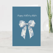 Blue White Floral Bow Birthday Kaart (Voorkant)