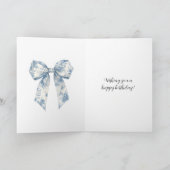 Blue White Floral Bow Birthday Kaart (Binnen)